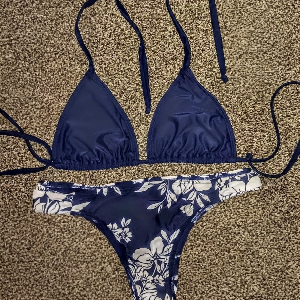 Navy Floral Bikini Set